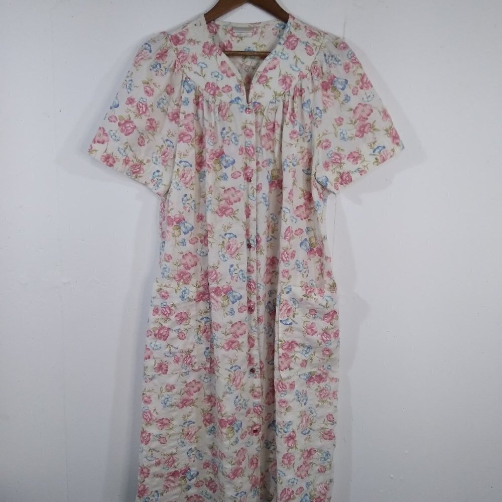 SimplyBasic Vintage‎ 80s  Women Floral Quilted V-Neck Nightgown Medium